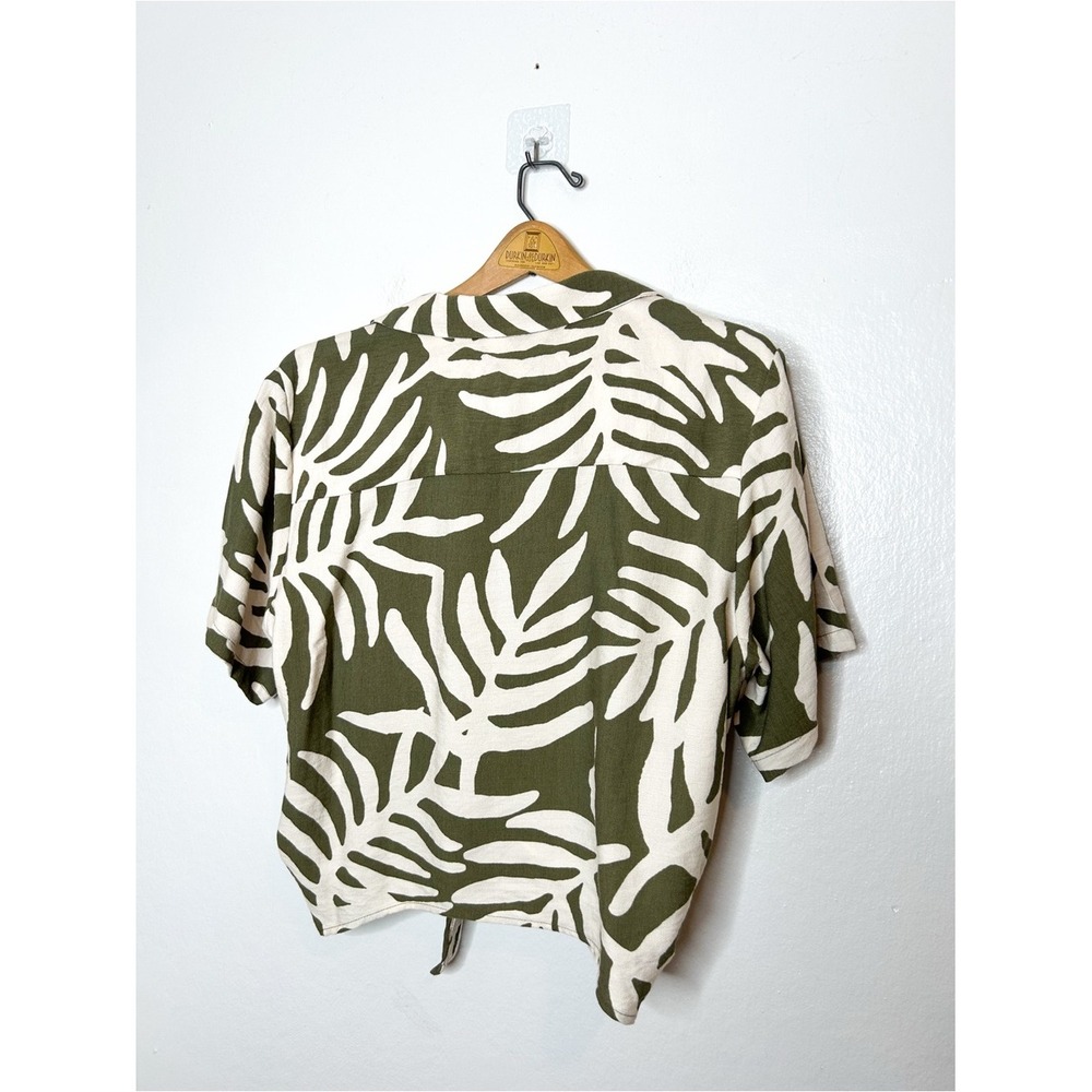 Sanctuary Womens Neutral Olive Green Tropical Palm Print Button Front Top XL - Picture 5 of 5